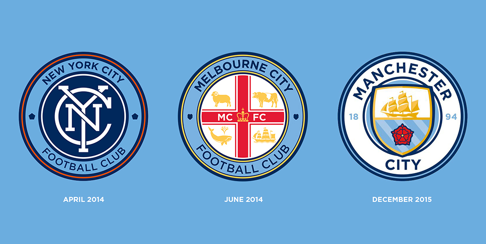 Manchester City, New York City and Melbourne City football badges