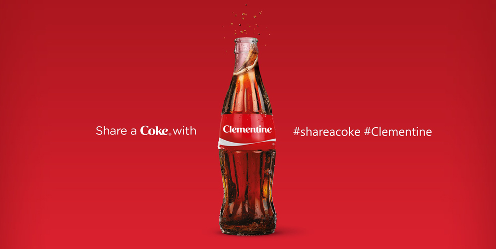 coca cola bottle with name clementine on front