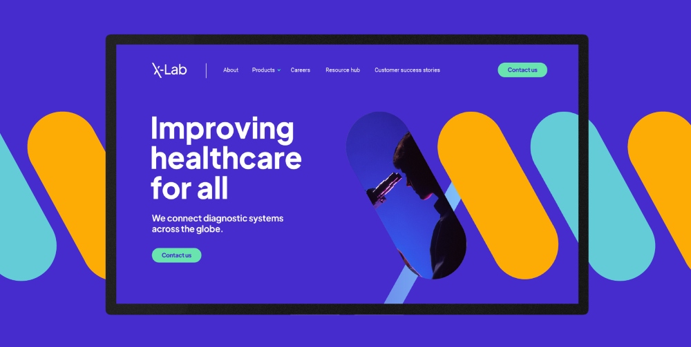 x-lab website on purple background