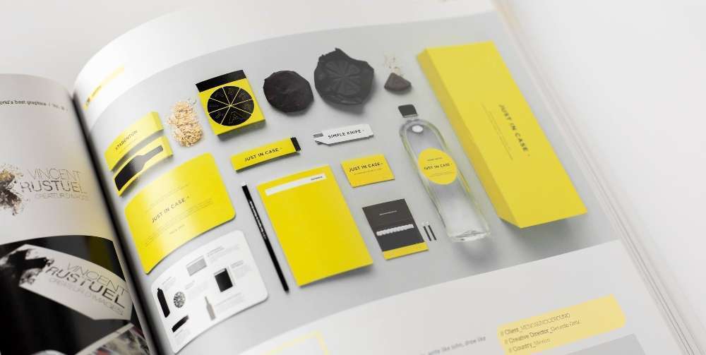 yellow and white labelled brochure
