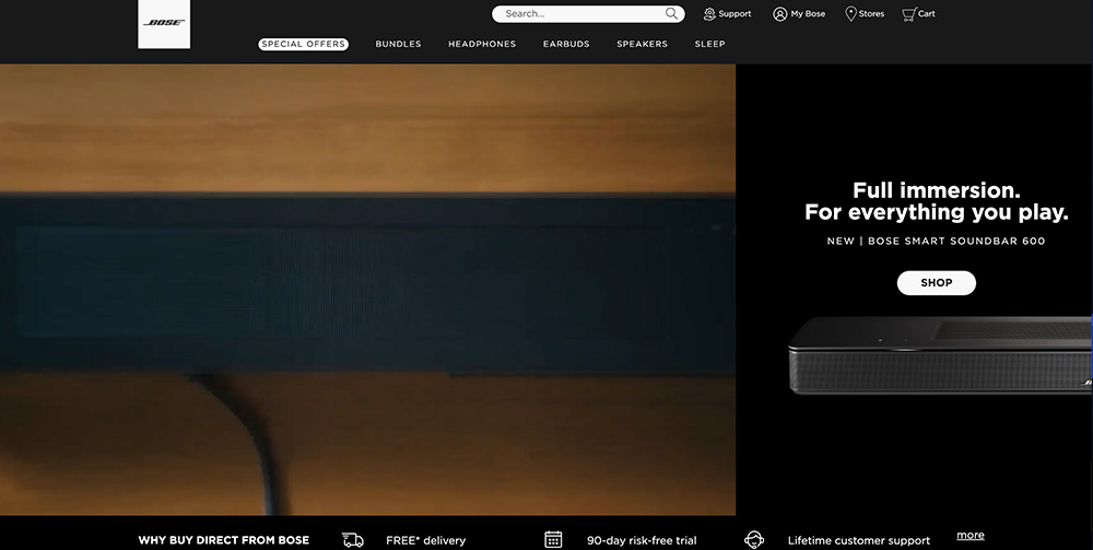 A screenshot of the Bose website 