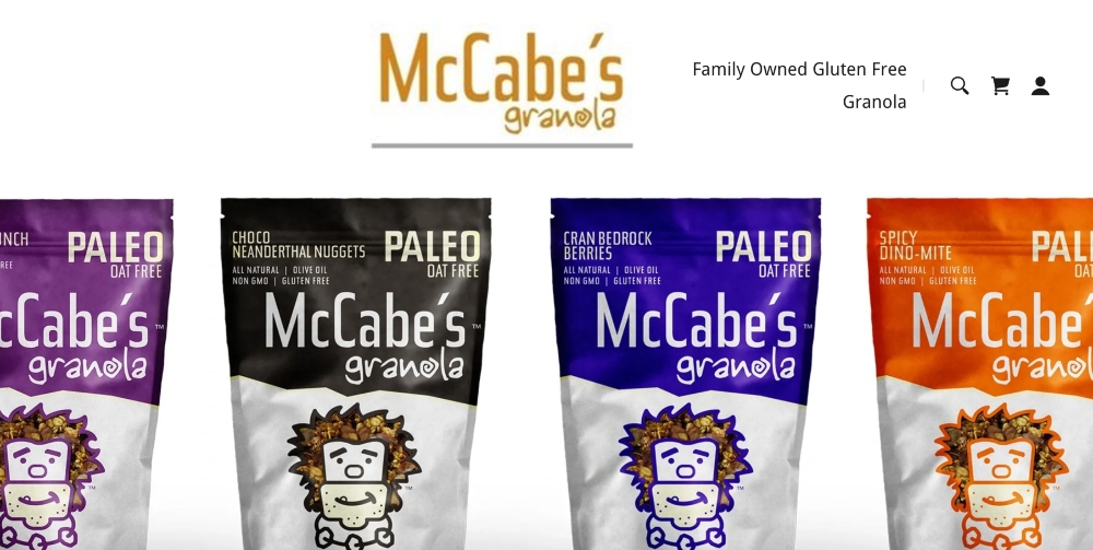 purple, black, blue, and orange bags of Mccabes granola