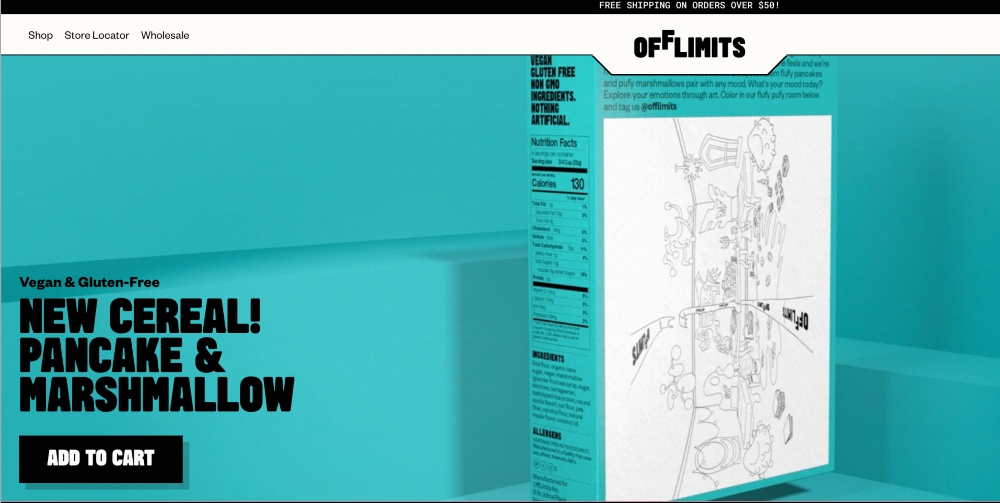 box of off limits cereal on green background