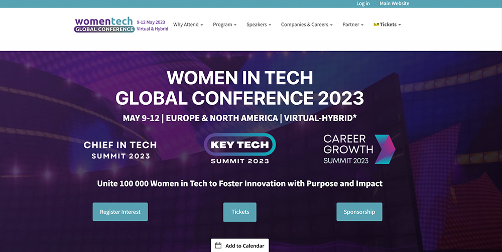 A screenshot of the Women in Tech website 