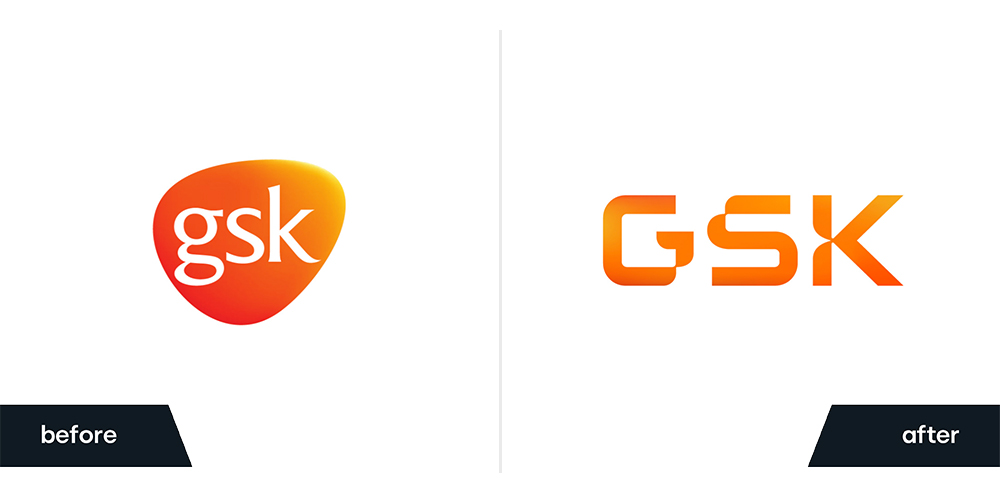 Before and After of GSK's rebrand and logo design