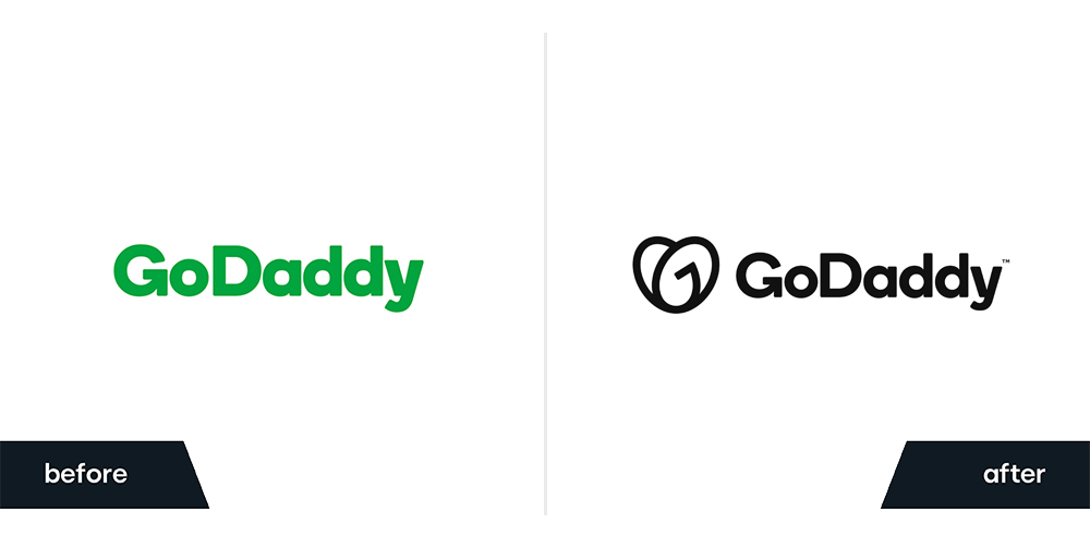 Before and After of GoDaddy's rebrand and logo design