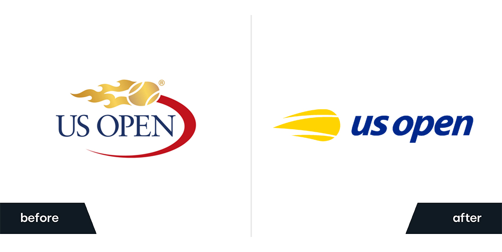 Before and After of US Open's rebrand and logo design