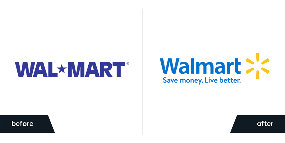 Before and After of Walmart's rebrand and logo design