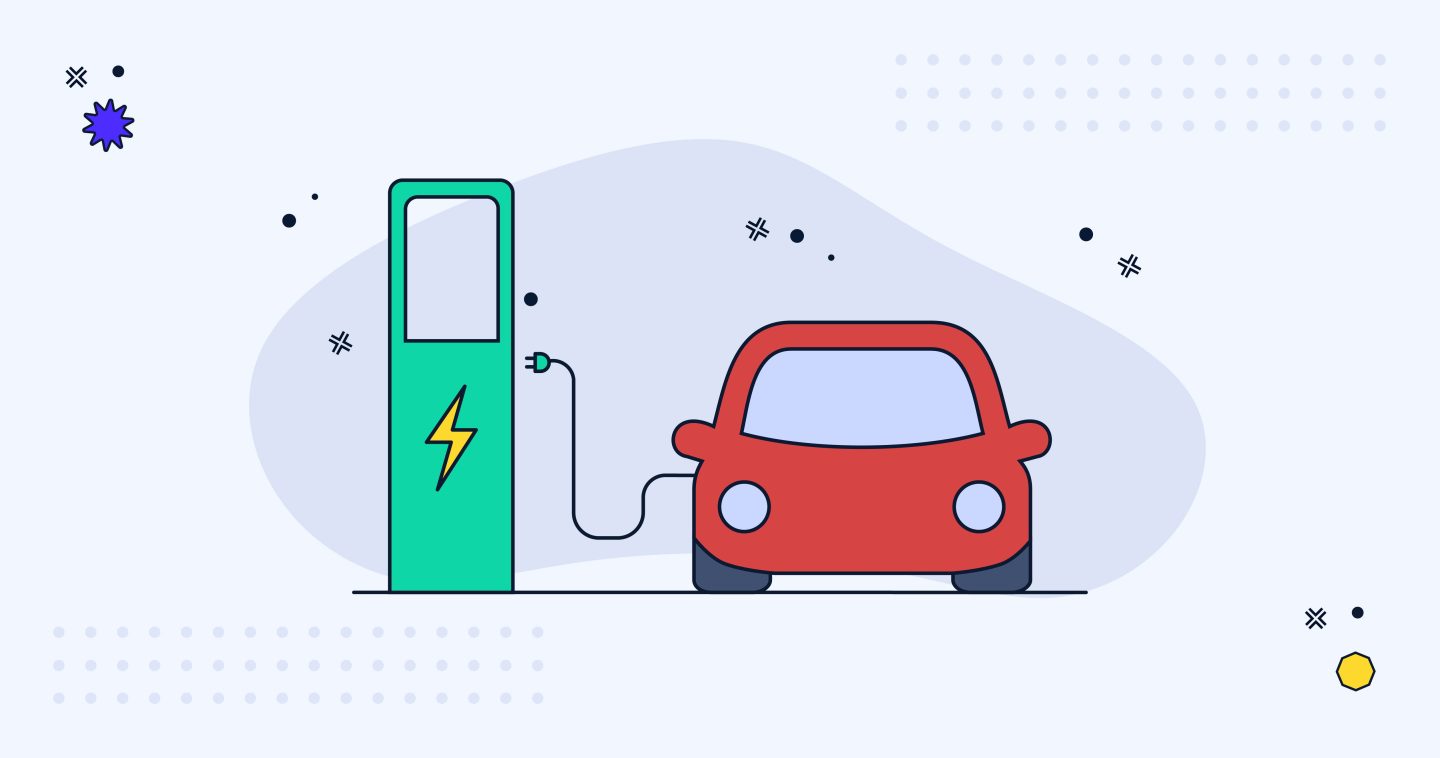 An electric car being plugged into a charger.