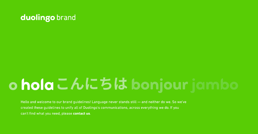 Header introducing Duolingos Brand Guidelines