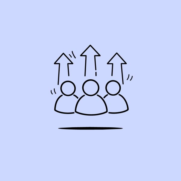 Team with up arrows icon on a purple background