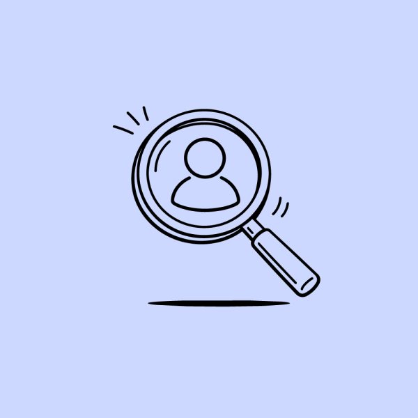 Magnifying glass with person icon on a purple background
