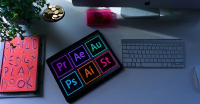 American city at night with popular brands