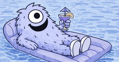 Mark the monster of marketing relaxing in a pool with a cocktail.